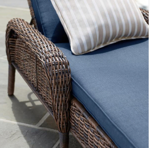 Cambridge Brown Wicker Outdoor Patio Chaise Lounge with Navy Blue Cushions the retail price $309.00