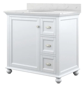 Lamport 37 in. x 22 in. D Bath Vanity in White with Engineered Stone Vanity Top in White the retail price 829.00