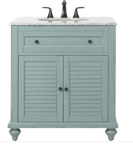 Hamilton Shutter 31 in. W x 22 in. D Bath Vanity in Sea Glass with Granite Vanity Top in Grey with White Sink the retail price $829.00