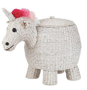 White Unicorn Water Hyacinth Woven Decorative Basket with Lid by StyleWell