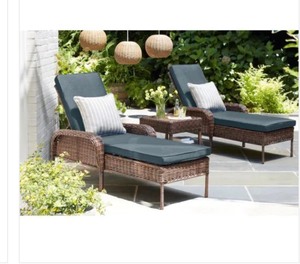 Cambridge Brown Wicker Outdoor Patio Chaise Lounge with Malachite Green Cushions the retail price $309.00