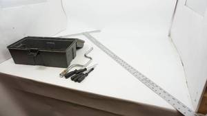 Black Tool Box W Some Miscellaneous Tools---Sands Dry Wall T-Square