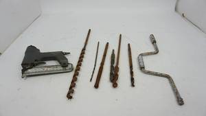 Seven Miscellaneous Drill Bits W Hand Drill Bit Holder--Senco Model LPneumatic Air Tool Staple Gun