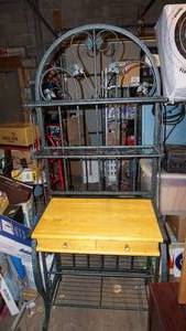 Black Rod Iron Display Cabinet With Drawers & Shelves & Wood Counter