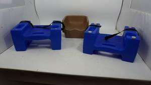 Two Blue Booster Buddys & One Tan Cambro Booster Seat