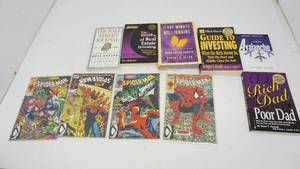 Four Spiderman Comic Books & Six Miscellaneous Books