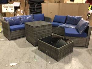 8 Piece Wicker Sofa Rattan Dinning Set Patio Furniture with Storage Table see all pictures