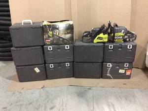 pallet of assorted ryobi chainsaws (various conditions) see all pictures