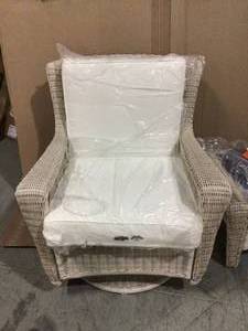 Park Meadows Off-White Wicker Outdoor Patio Ottoman with CushionGuard Sky Blue Cushion by Hampton Bay & more see description