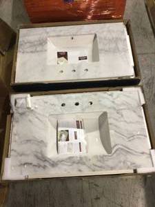 lot of 2 37 in. W Marble Single Sink Vanity Top in Arabescato Venato with White Sink by Home Decorators Collection see pictures