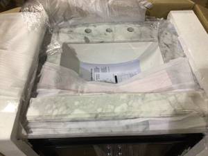Aberdeen 30 in. x 22 in. D Bath Vanity in Black with Carrara Marble Vanity Top in White with White Basin by Home Decorators Collection see all pictures