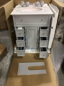Hampton Harbor 28 in. Vanity in Dove Grey with Natural Marble Vanity Top in White with White Sink by Home Decorators Collection (in good condition) (see all pictures)