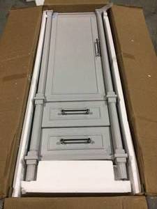 Aberdeen 20-34 in. W x 14-12 in. D x 60 in. H Bathroom Linen Cabinet in Dove Grey by Home Decorators Collection in good condition see pictures