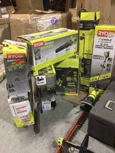 PALLET OF RYOBI OUTDOORLAWN CARE ASSORTED TOOLS (not checked)