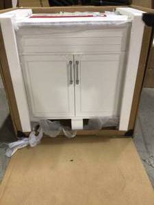 Aberdeen 36 in. W x 22 in. D Single Bath Vanity in White with Carrara Marble Top with White Sink by Home Decorators Collection IN GOOD CONDITIONS
