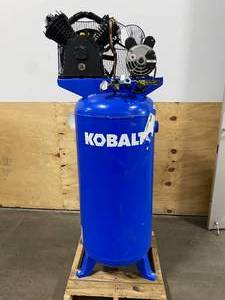 lot 10 image: KOBALT 60-Gallon Two Stage Corded Electric Vertical Air Compressor (for parts or repair)
