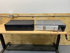 lot 91 image: HDX Lot of 2- Black 4-Tier Plastic Garage Storage Shelving Unit (28 in. W x 52 in. H x 15 in. D)