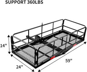 lot 57 image: Leader Accessories Hitch Mount Cargo Basket With High Side Foldable Cargo Carrier Luggage Basket 59 X 24 X 14 with 360 LB Capacity Fits 2 Receiver