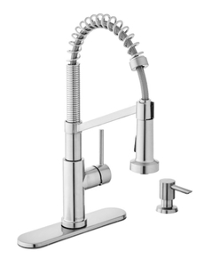 lot 101 image: GLACIER BAY Gage Single-Handle Spring Neck Pull-Down Kitchen Faucet with TurboSpray, FastMount, Soap Dispenser in Stainless Steel