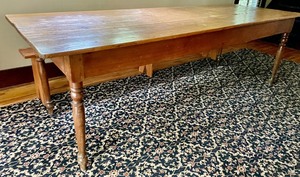 FABULOUS 1860s Harvest Table, Bench and 2 Chairs