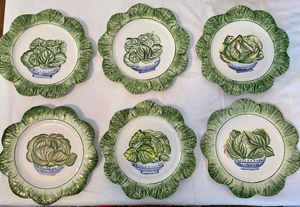 Lettuce Themed Bowl and 6 Plate Lot