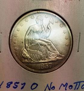 lot 17 image: 1857-O no motto US SEATED HALF DOLLAR UNC DETAILS light cleaning