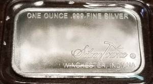 lot 21 image: 1 TROY OZ. .999 FINE SILVER BAR PROSPECTOR BY SILVERTOWNE SEALED
