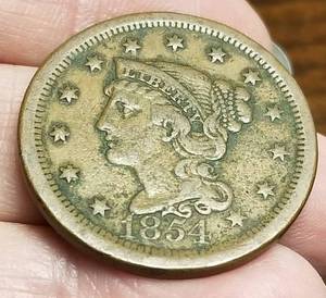 lot 23 image: 1854 US BRAIDED HAIR LARGE CENT