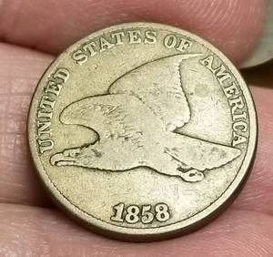 lot 41 image: 1858 large letters FLYING EAGLE CENT