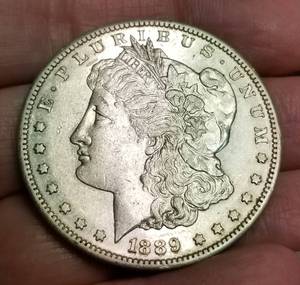 lot 49 image: 1889-S MORGAN SILVER DOLLAR appears to have slight date doubling