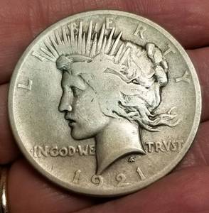 lot 50 image: 1921 PEACE SILVER DOLLAR HIGH RELIEF KEY DATE COIN