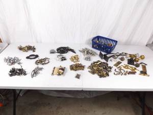 Large Lot of Vintage Metal Door Knobs, Hinges, Drawer Pulls etc.