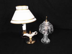 2 WORKING Small Metal and Crystal Night Light Table Lamps