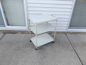Vintage Metal 3 Shelf Rolling Utility Cart