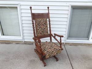 Antique Spindled Wood Doweled Glider Rocker wIron Hardware