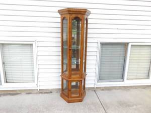 Vintage 4 Shelf Wood Lighted and Mirrored Shallow Curio Cabined