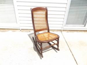 Antique Wood Caned Doweled Rocking Chair