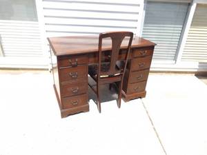Antique Solid Wood Marquetry Inlayed Desk and Chair