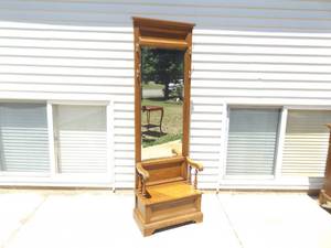 Vintage SOLID Wood Mirrored Hall Tree