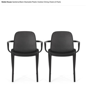 NOBLE HOUSE Gardenia Black Stackable Plastic Outdoor Dining Chairs (2-Pack). See Pictures