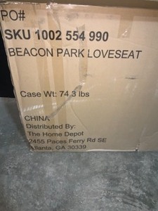 HAMPTON BAY Beacon Park Brown Wicker Patio Loveseat with Toffee Tan Cushions. See Pictures