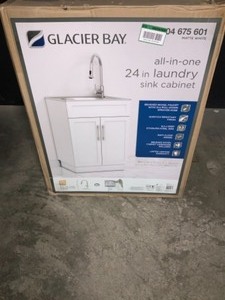Glacier Bay All-in-One 24.125 in. x 21.375 in. x 35 in. Stainless Steel Laundry Sink with Faucet and Storage Cabinet. See Pictures