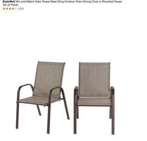 StyleWell Mix and Match Dark Taupe Steel Sling Outdoor Patio Dining Chair in Riverbed Taupe Tan (2-Pack). See Pictures