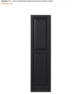 Ply Gem 15 in. x 63 in. Raised Panel Polypropylene Shutters Pair in Black. See Pictures