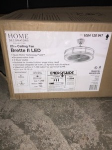 Home Decorators Collection Brette II 23 In. LED IndoorOutdoor Brushed Nickel Ceiling Fan with Light and Remote Control. See Pictures