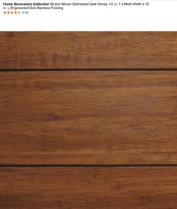 Home Decorators Collection Strand Woven Distressed Oak Honey 12 in. T x Multi Width x 72 in. L Engineered Click Bamboo Flooring. See Pictures