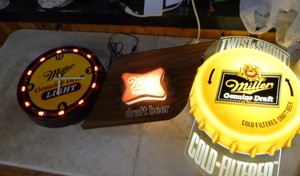3 Lighted Miller Beer Signs