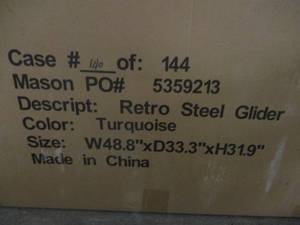 lot 7 image: Turquoise retro steel glider, missi...