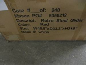 lot 8 image: red retro steel glider, missing par...