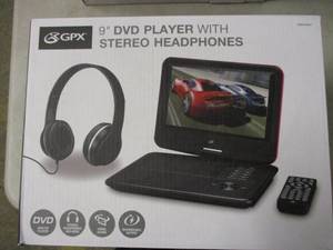 lot 50 image: GPX 9 DVD player with stereo headp...